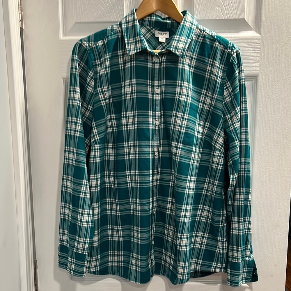 J Crew Green Plaid Button-Up Flannel Shirt XL